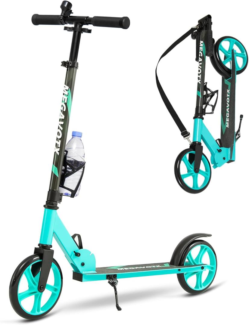 Foldable Kids Scooter with 8 inch Sturdy Wheels - Scooters for Kids, Teens, Adults Ages 8+, Adjustable Handlebar, Gift for Boys&Girls, 220lbs Max Load, Bearing ABEC7,Cup Holder (Green)