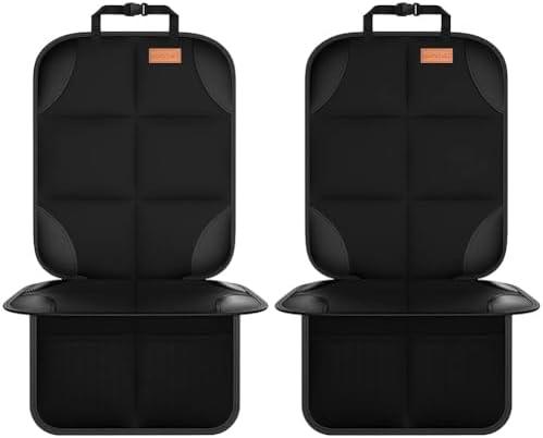 Car Seat Protector, Large Auto Protector for Child Seats with Thickest Padding and Non-Slip Backing Mesh Pockets for SUV, Sedan, Truck, Leather and Fabric - Black 2 Count