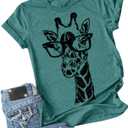 Auburet Womens Giraffe T Shirt Summer Funny Graphic Short Sleeve Crewneck Tees Casual Shirt Tops (X-Large, 1-lake Blue)