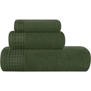 GLAMBURG Ultra Soft 3 Pack Cotton Towel Set, Contains a Bath Towel 28x55 inch, a Hand Towel 16x24 inch & a Wash Coth 12x12 inch, Ideal Everyday use, Compact & Lightweight - Olive Green