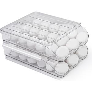 Egg Holder for Refrigerator | New & Improved Auto Rolling Stackable Fridge Egg Storage Organizer/ Container (36 Eggs) (2 Layer)