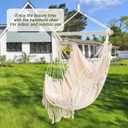 Hammock Chair, Hanging Rope Swing Seat with 2 Cushions,Macrame Hanging Chair Side Pocket with High Load-Bearing Metal Rod,for Indoor, Outdoor, Extra Comfortable