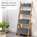 Uvellgift Storage Bins with Lids, Woven Storage Box Organizer Containers Decorative Baskets Cube for Clothes Bedroom Closet Office (5 Pack, Grey)
