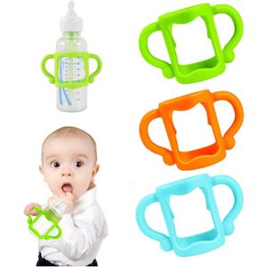 3 x RTMOK Bottle Handles for Dr. Brown's Narrow Baby, Wide-Neck, Removable Easy-Grip Transitional Sippy Cup Handles, 100% Silicone-BPA-Free Material, 4m+ (Blue+Green+Yellow)