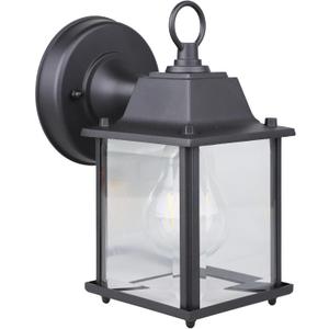 Classic Black Aluminum Wall Lamp Wet Location Outdoor Fixture, Die-Cast Aluminum & Tempered Glass, E26 Base (60W Max) for Porch, Garage, Garden (Single Pack