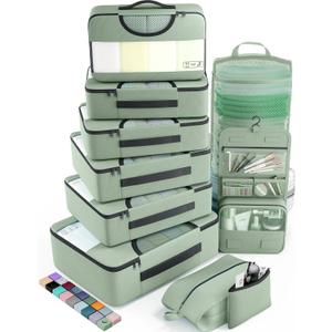 Veken 10 Set Packing Cubes for Travel Essential, Suitcase Organizer Bags in 4 Sizes, Carry-On Luggage Accessories with Large Laundry & Hanging Toiletry Bag, Must-Have for Airplane, Road Trip & Camping