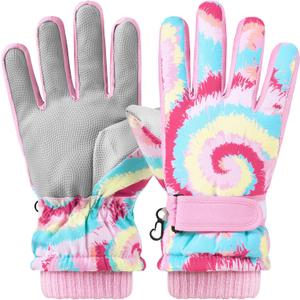 Kids Ski Gloves Waterproof Winter Snow Snowboarding Gloves Non Slip Windproof Sport Mittens for Boys Girls Youth Sledding Riding Driving Hiking (6-10 Years, Tie-Dyed)