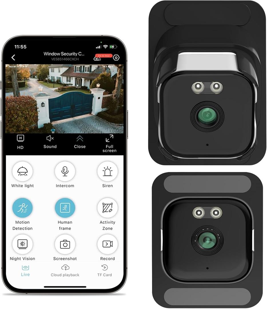 2K Window Security Camera (2-Pack), 3MP Dual-Band WiFi Indoor Home Camera, Color Night Vision, Human Detection, No Drilling