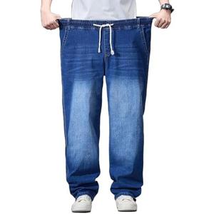 Djeanxa Plus Size Baggy Jeans for Men Stretchy Straight Loose Jett Jeans Drawstring Waist Pull On Denim Sweatpants 5XL