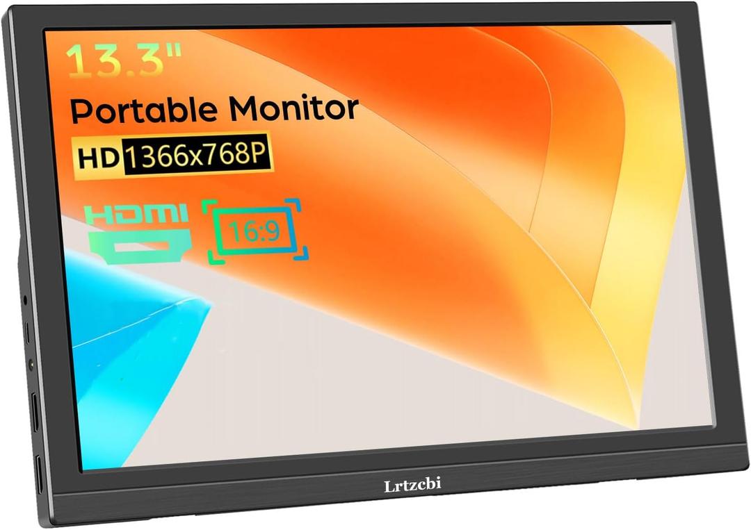 Portable Monitor 13.3 Inch, FHD 1366x768P LED Screen Small HDMI Display with Dual HDMI, Travel Monitor for Laptop/Mac/PC/Xbox/PS4/5, Built-in Speaker