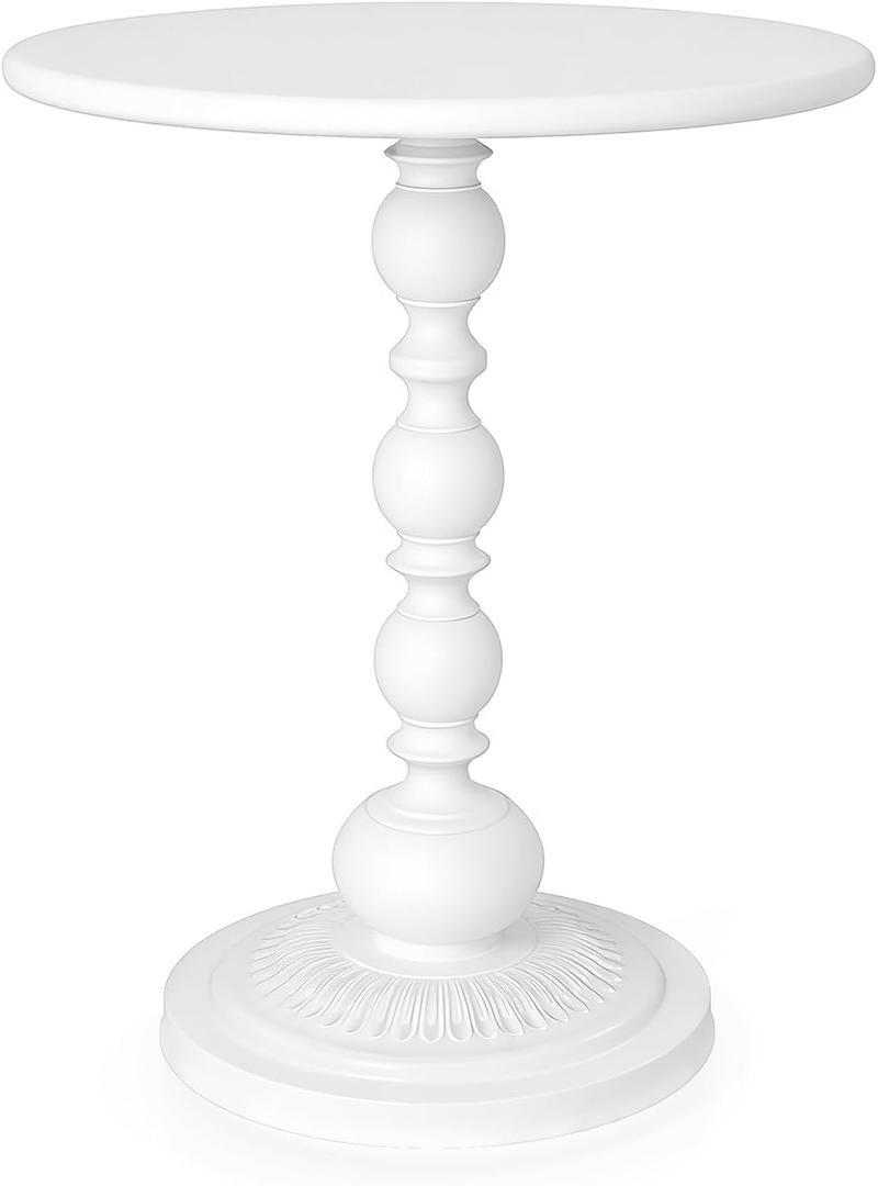 Metal Small End Table,Vintage Matte Black Round Side Table Nightstand for Bedside or Sofa,Small Accent Pedestal Table for Living Room Corners Bedroom Patio and bar (Light White)