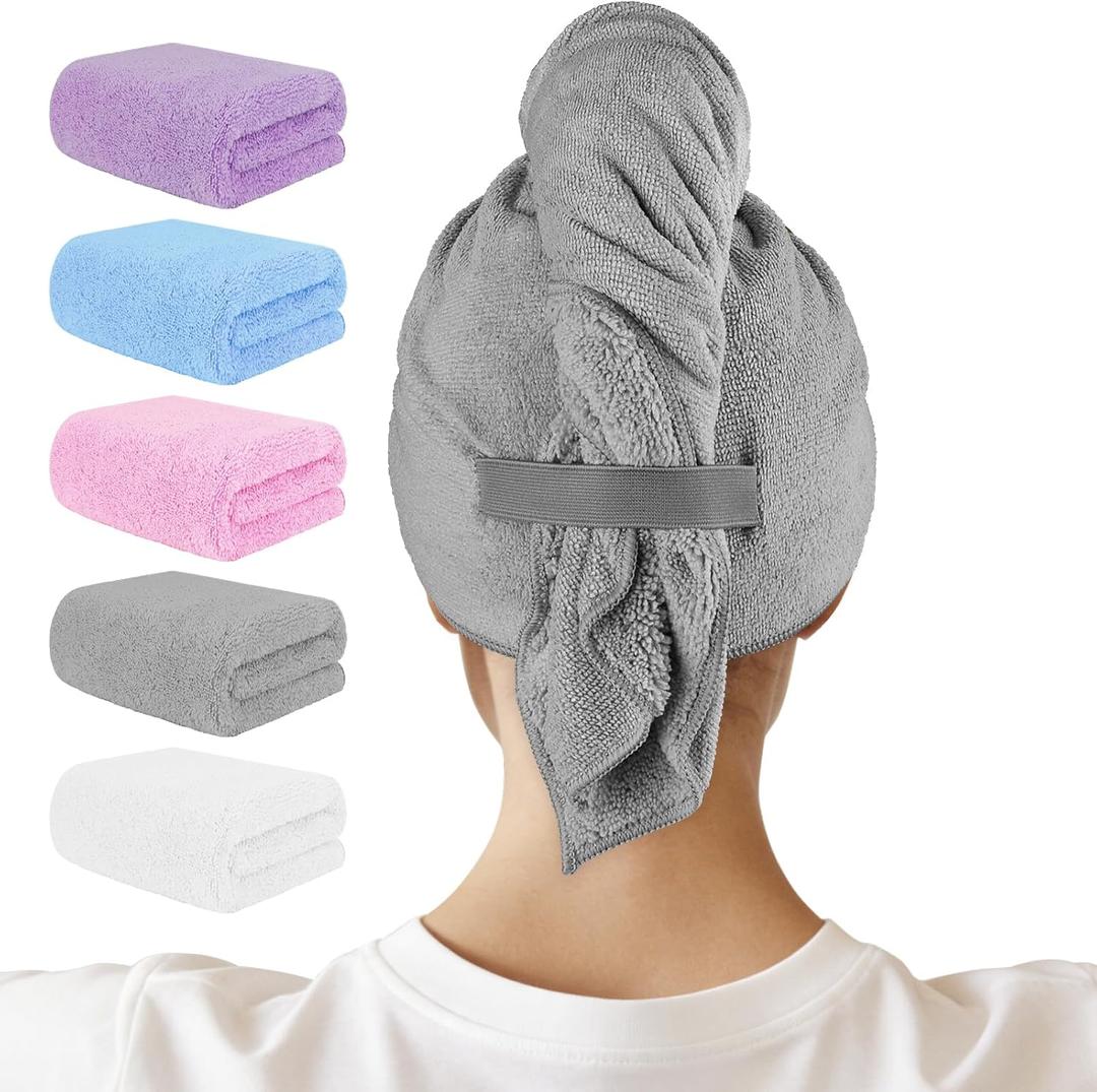 AIDEA Microfiber Hair Towel, 40 X 20 Inches Soft Wrap for Women, Super Absorbent & Fast Drying Turbans for Long, Thick, Curly Hair- Anti Frizz Wrap with Elastic Strap