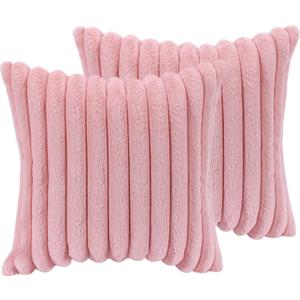 18x18 Throw Pillow Covers Set of 2, Decorative Faux Fur Covers for Bed, Couch Soft Fluffy Pillow Cover with Velvet Back for Living Room, Neutral Home Dcor Accent for Sofa - Pink