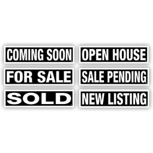 Real Estate Sign Riders | Set of 6 Coroplast (Plastic) Printed Signs with Different Messages for Real Estate | 24x6 Inches (Black)