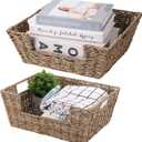 Wicker Baskets for Storage, Pantry Baskets Organization and Storage, Pantry Storage Baskets, Handwoven Baskets for Shelves, 2 Pack, Seagrass