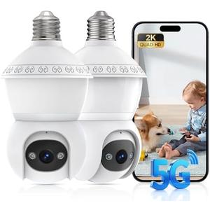 Recmoment Light Bulb Security Camera,5G&2.4GHz WiFi 2K Security Cameras Wireless Outdoor/Indoor,AI Human Detection,Auto-Alarm,Color Night Vision,2-Way Talk,Bulb Cameras for Home Security 2PCS