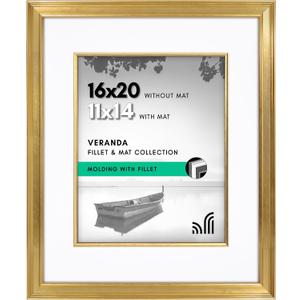 Americanflat 16x20 Picture Frame with Decorative Inner Mat Accent - Displays 11x14 Photos with Mat or 16x20 Without - Veranda Collection - Gold Vintage Frames with Polished Plexiglass