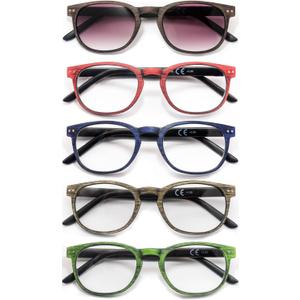 HEEYYOK Reading Glasses Men/Women 5-Pack Readerss,Wood Look Design with Flexible Spring Hinge,Comfortable Wear Lightweight Sunglasses Readers Including 5-Pouch (1.00, 5-Pack Mix Color)