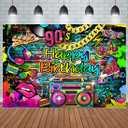 90s Hip Pop Happy Birthday Backdrop Graffiti 80'S 90'S Graffiti Party Retro Urban Legit Backdrop Neon Party Glow Dance Disco 2000s Birthday Boombox Banner (7x5ft)
