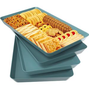 WOWBOX 4 pcs Serving Tray for Entertaining, Serving Platters for Snacks, Fruit, Cookies, Dessert, Reusable Plastic Trays for Serving Food and Pantry Organization in Kitchen & for Parties, (Green)