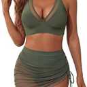 Blooming Jelly Womens Swim Skirt High Waisted Bikini Sets Tummy Control Swimsuits Mesh Sarong Wraps Bathing Suits, Size XL