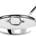 All-Clad D3 3-Ply Stainless Steel Fry Pan with Lid 10 Inch, Induction Compatible, Oven Broiler Safe 600F, Fast and Even Heat, Pots and Pans, Cooking Skillet Cookware, Stainless Steel (Silver)