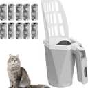 Cat Litter Scooper with Holder Kitty Litter Scoop with Waste Can and 150 Refill Bags, Large Portable Cat Litter Shovel Easy to Clean Suitable for Kittens (Grey)
