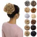 Benehair Messy Bun Hair Piece Scrunchy Updo Hair Pieces for Women Fluffy Wavy Hair Bun Scrunchies Donut Hairpiece Synthetic Chignons With Elastic Rubber Band Dark Blonde & Ash Blonde 1pc 25g