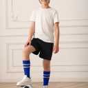Haloumoning 3 Pairs Boys Soccer Athletic Socks Kids Striped Football Knee High Uniform Sports Tube Socks 4-15 Years (S)