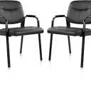 Waiting Room Chairs No Wheels Set of 2, Leather Stationary Office Reception Guest Chair with Padded Arms for Elderly Desk Conference Room Lobby Table Side Salon