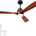 Wood Ceiling Fan with Light,Energy Saving,Ultra-Quiet DC Motor,3 Blades,6 Speed,Outdoor/Indoor Ceiling Fan for Patio,Deck,Porch,Bedroom,Living Room,Brown Walnut and Black