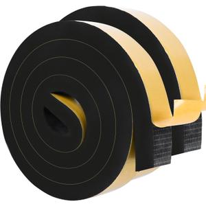 ToLanbbt Black Door Window Weather Stripping Self Adhesive Foam Tape High Density Foam Sealing Strip Window Insulation Weatherproof Gasket Tape 1" Wide X 3/4" Thick, 6.5 Ft X 2 Rolls, Total 13 Feet