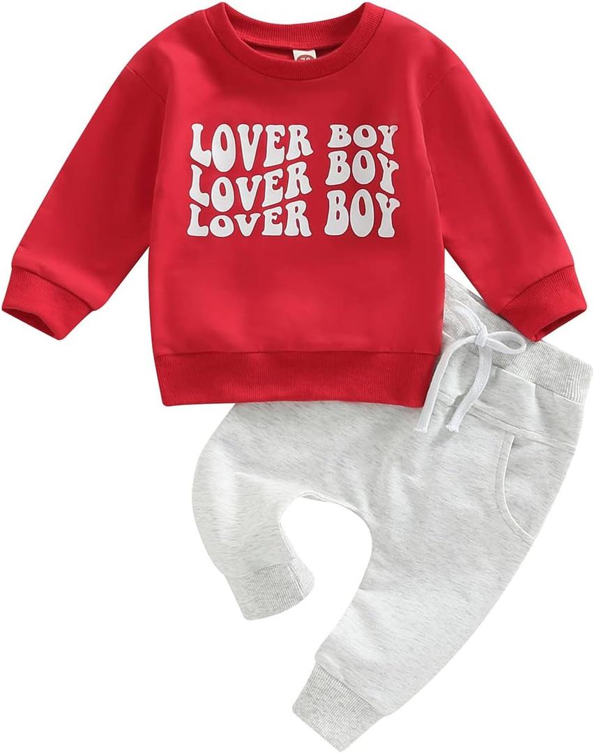 CIYCUIT Toddler Baby Boy Clothes Long Sleeve Sweatshirt Pants Set Fall Winter Outfits (0-6 Months, V2 Lover Boy)