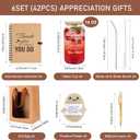 42 Pcs/6 Sets Employee Appreciation Gifts Bulk - Includes 16oz Glass Cups with Bamboo Lid, Positive Crochet, Kraft Paper Gift Bags & Straw - Thank You Gifts for Coworkers, Teachers, Staff & Team