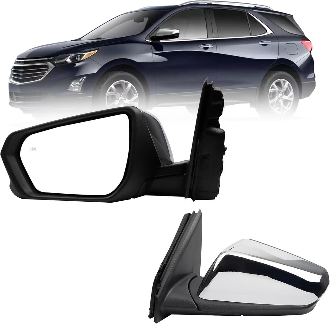 Dasbecan Driver Side Mirror Compatible With 2018-2023 Chevy Equinox with Power Heated Glass/Memory/Blind Spot Light/Turn Signal/Manual Folding Replace# GM1320618 Chrome Cap (12pin)