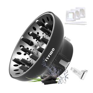 Universal Hair Diffuser Super Sturdy 1.7 Inch to 2.6 Inch for Natural Curly and Wavy Hair, Hair Dryer Attachment (Black 2 Aroma Upgrade)