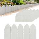Landscape Edging Kit 6.7 in Tall Decorative Double-Sided Wood-Look Fence Garden Border, Flower Bed Edging with 30 Anchoring Spikes, 13.9 Foot Kit (White)