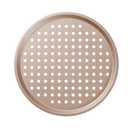 Bakeley 12-inch Air Crisp Perforated Pizza Pan with Hole, Heavy Duty Carbon Steel, Non-Stick Pancake Bakeware for Oven Baking (Champagne Gold)