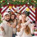 deFouliao Christmas Backdrop Winter Red Barn Door Xmas Tree Snowman Little Train Christmas Decor Gifts Photography Backgound for Family Holiday Party Photo Studio Props, 7x5ft