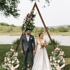 Wooden Wedding Arch 8.2FT, Triangle Wedding Arch, Wedding Arches for Ceremony, Natural Wood Wedding Backdrop Stand for Garden Parties, Wooden Arch Decor Rustic Wedding Arch Frame Decorations
