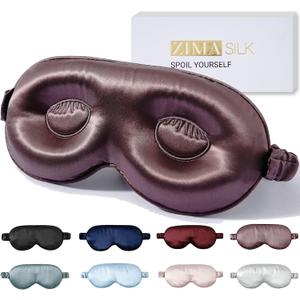 ZIMASILK Adjustable 22 Momme 100% Pure Mulberry Silk Sleep Mask, 3D Contoured Cup Eye Mask for Sleeping, Super Soft Breathable Blindfold, Perfectly Blocks Light for Sleeping. (Plum Wine)