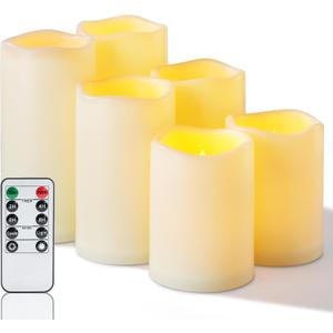 Homemory Waterproof Flameless Candles, Outdoor Indoor Battery Operated LED Pillar Candles with Remote Control and Timer, Plastic, Long Lasting, D3 x H4 4" 5" 5" 6" 6", Set of 6