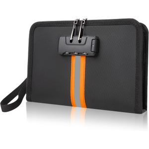 XIAODUN Fireproof Money Bag,Money Bag with Lock and Zipper,Safe Fireproof Waterproof,Suitable for Cash, Mobile Phones, Keys, Credit Cards (8*1.1*5 inches, Black)