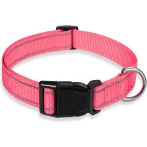 Reflective Dog Collar with Buckle Adjustable Safety Nylon Collars for Small Medium Large Dogs, Light Pink M