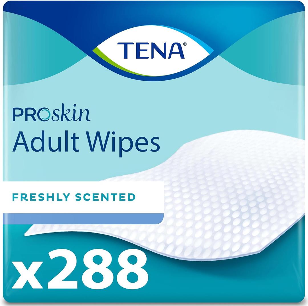 TENA Adult Wipes for Incontinence, Body Cleansing Wipes for Adults, ProSkin - 288 Count (48 Count (Pack of 6))