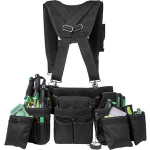 Tool Belt with Suspenders - Heavy Duty Tool Vest with Multiple Tool Pouches and Waist Support, Ideal Tool Organizer for Carpenters, Electricians, and Gardening