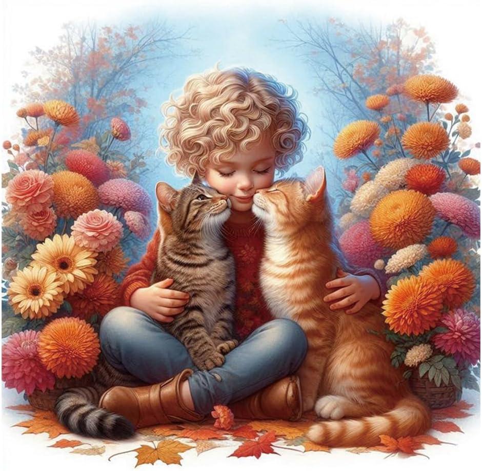 Kulvci Diamond Art Kits for Adults Cat, Diamond Painting Kits for Beginners, DIY 5D Diamond Painting with Round Gem Art Kits for Adults for Gift Home Wall Decor 12x12inch