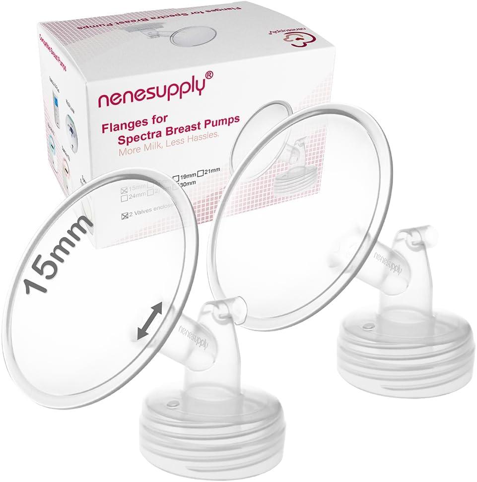 Nenesupply 15mm 2 pc Flanges Compatible with Spectra S2 S1 9 Plus Synergy Gold Breastpump Replacement to Spectra Pump Parts Flange Accessories Wide Mouth Work with Valve Backflow Protector Bottle
