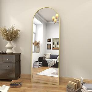 BEAUTYPEAK 54"x20" Arch Floor Mirror, Full Length Wall Hanging or Leaning Arched-Top Full Body Mirror with Stand for Bedroom, Dressing Room, Gold