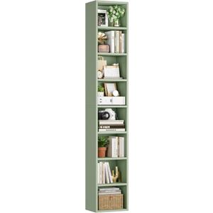 FOTOSOK 8-Tier Media Tower Rack, 11.6 X 9.3 X 70.9 Inches CD DVD Slim Storage Cabinet with Adjustable Shelves, Tall Narrow Bookcase Display Bookshelf for Home Office, Green